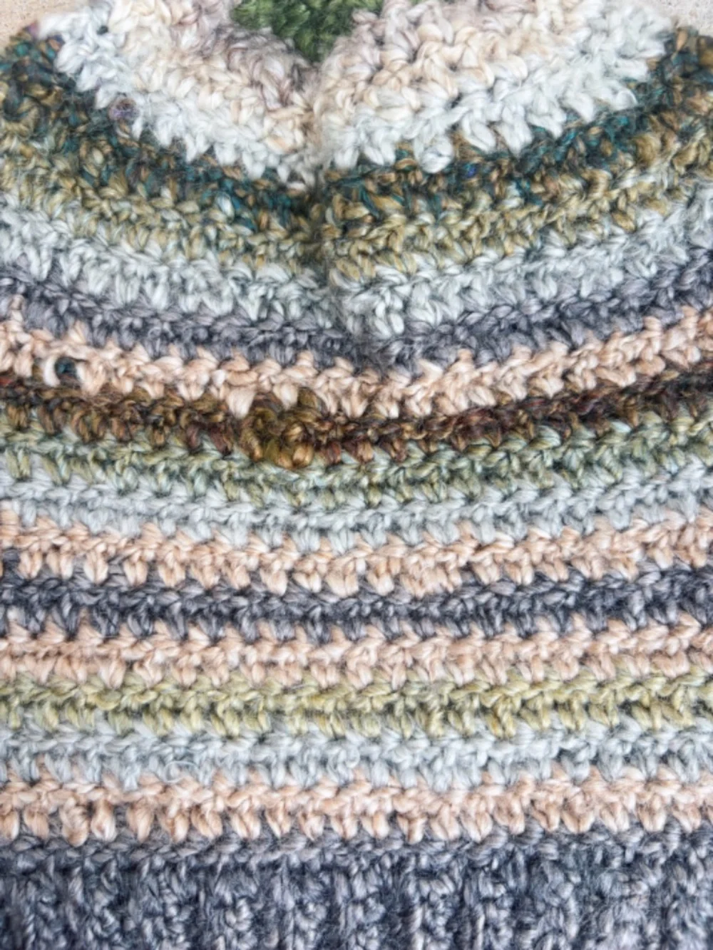 Handmade Crocheted Slouchy Beanie in Beige, Grey, Green, Blue, and Brown